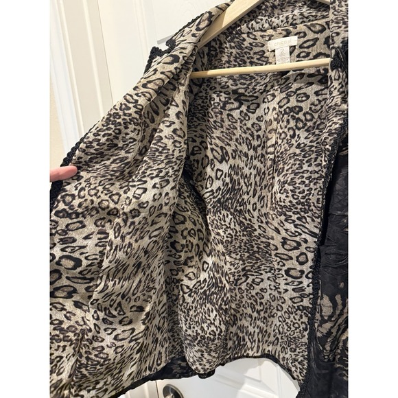 Chico's Animal Print Textured Collared Jacket Black Beige Women's Size 2 - Picture 3 of 6